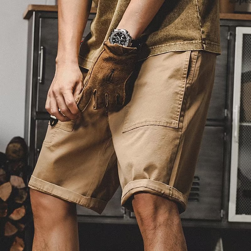 American-Style Cargo Shorts for Men, Summer Dark High Street Multi-Pocket Loose Straight-Leg Sports Casual Knee-Length Cross-Border