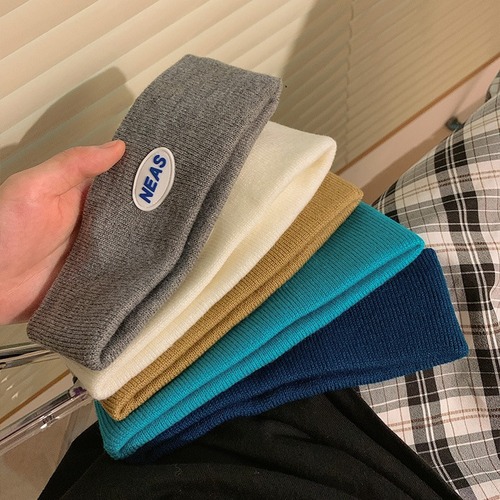 Knitted headband with letter edge, cool street sport scarf hair tie, social media popular short hair head cover, Japanese style autumn winter hair accessory trend