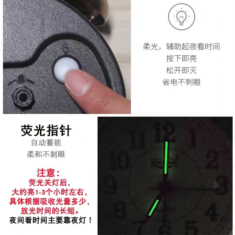 Venta directa de fábrica reloj de alarma de bronce se puede utilizar para la decoración del hogar, pequeño despertador retro luminoso disponible para los estudiantes