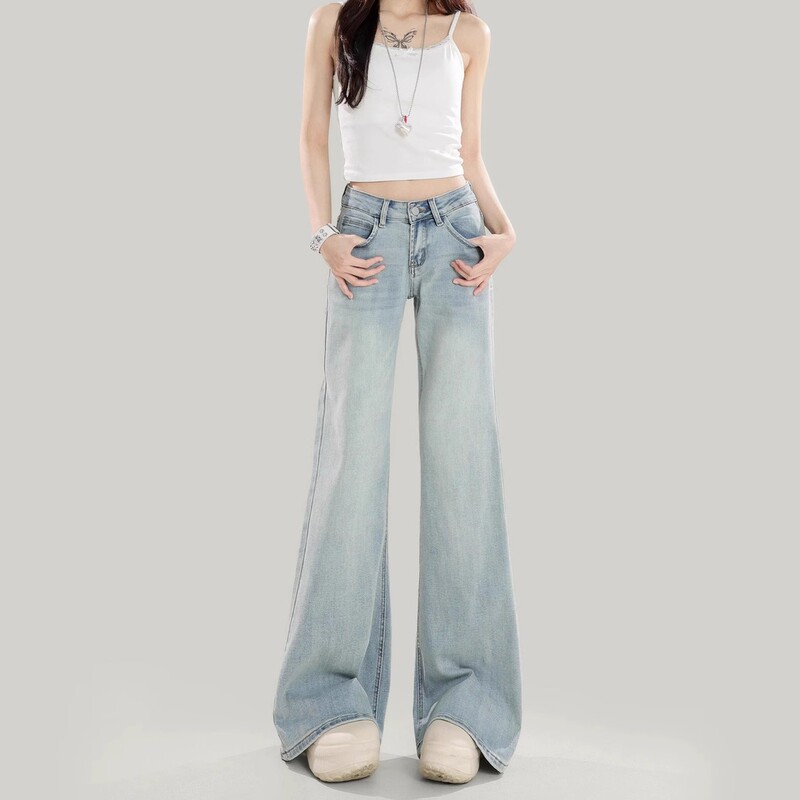 Light Blue High-Waisted Bootcut Jeans for Women 2025 Summer New Style Loose and Slim Floor-Length Flared Pants