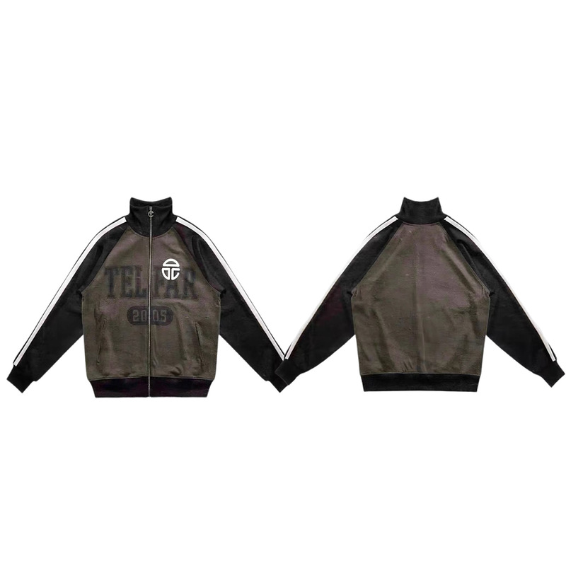 Cortis Martin Tielan Jun's same style Telfar washed and distressed printed zip-up two-tone sports jacket sweatshirt Cortis Martin Tielan Jun's same style Telfar washed and distressed printed zip-up two-tone sports jacket sweatshirt