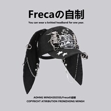 y2k亚比风兔耳朵棒球帽女甜酷辣妹破洞牛仔鸭舌帽复古大头围帽子