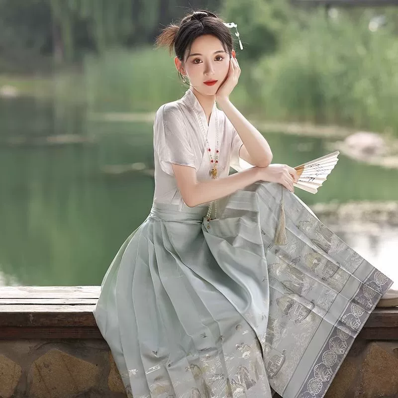 Новый комплект юбки мамиан в китайском стиле больших размеров, жаккардовая рубашка, женская летняя рубашка в национальном стиле Hanfu 100kg