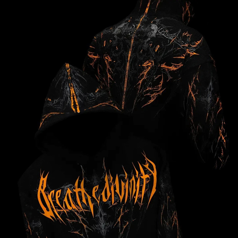 Breathedivinity American-style trendy brand zip-up hoodie, autumn and winter dark style skull print cardigan