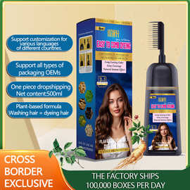 工厂外贸直销500ml英文款一梳染植物配方不沾头皮染发剂染发膏