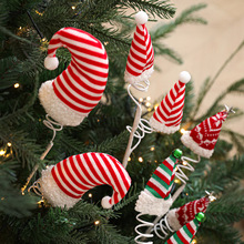 跨境圣诞插枝勾靴帽子毛绒玩具绕卷弹簧塑料公仔圣诞节派对装饰