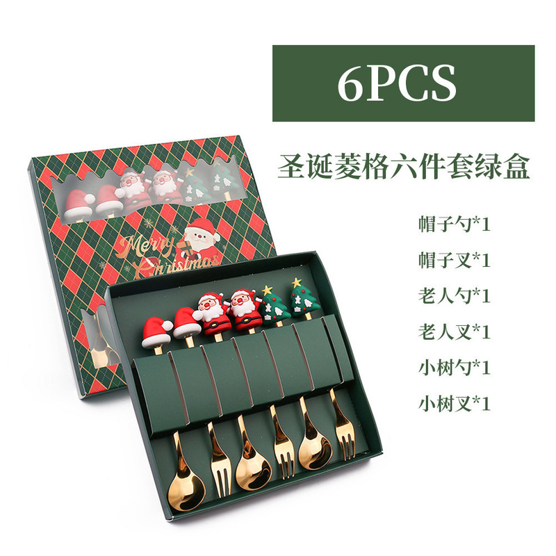 クロスボーダーステンレス鋼クリスマススプーンフォークセットクリエイティブギフト食器フルーツフォークかわいいクリスマスツリー雪だるまコーヒースプーン|undefined