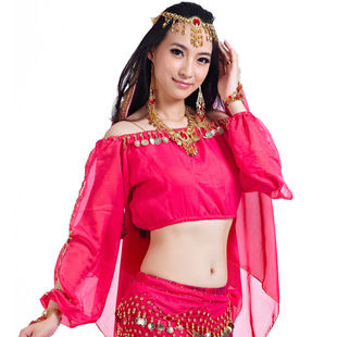 Lantern Long-Sleeved Belly Dance Costume, Charming Indian Dance Costume, Chiffon Coin Top, Direct Supply from the Source