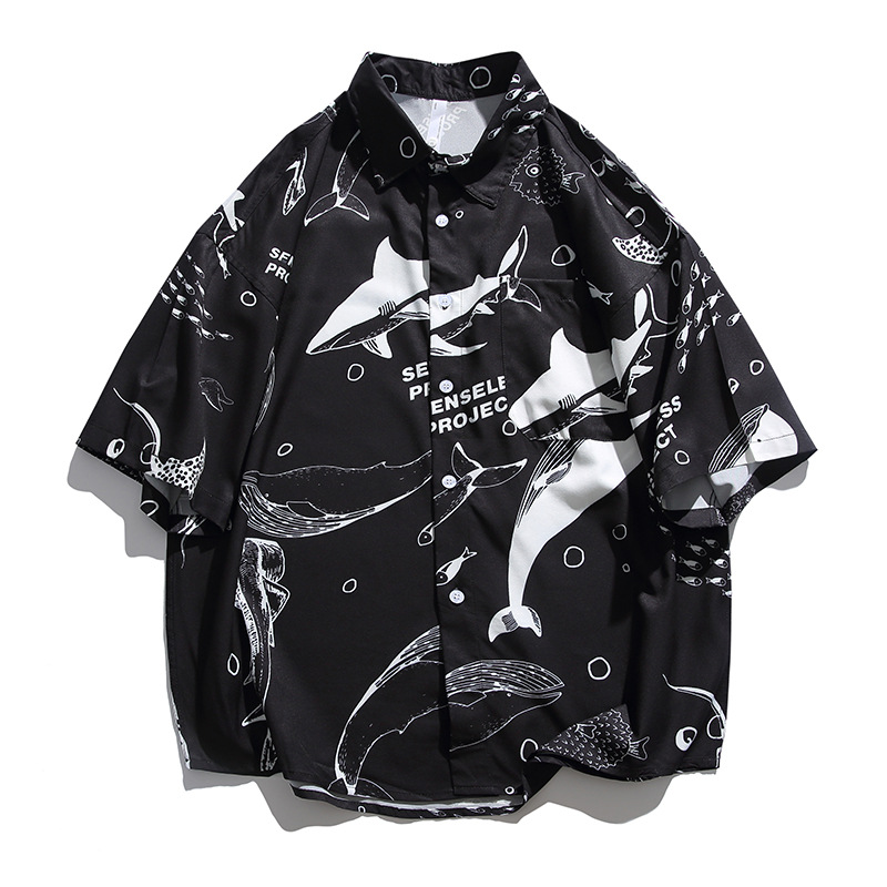 Summer New Men's Shirt Short-Sleeved Thin Casual Printed Shirt Jacket Hawaiian Cool Short-Sleeved Shirt for Men