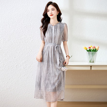 灯笼袖桑蚕丝连衣裙2025年夏季舒适透气桑蚕丝长裙时尚高端气质裙