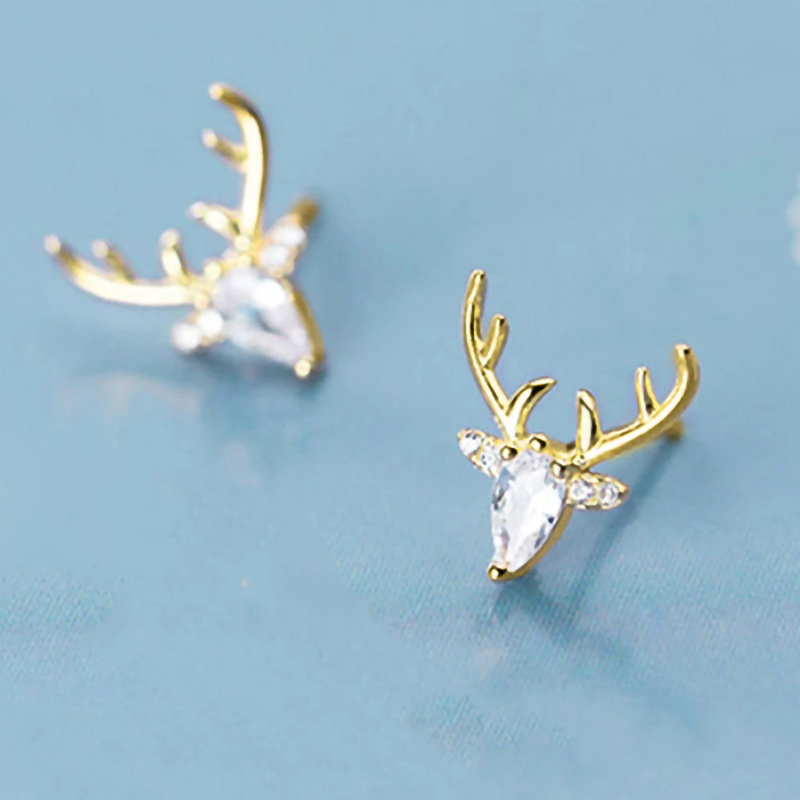 Cao Shi cute inlaid geometric zircon deer earrings for women Christmas fashion earrings exquisite matching earrings_voghion.com