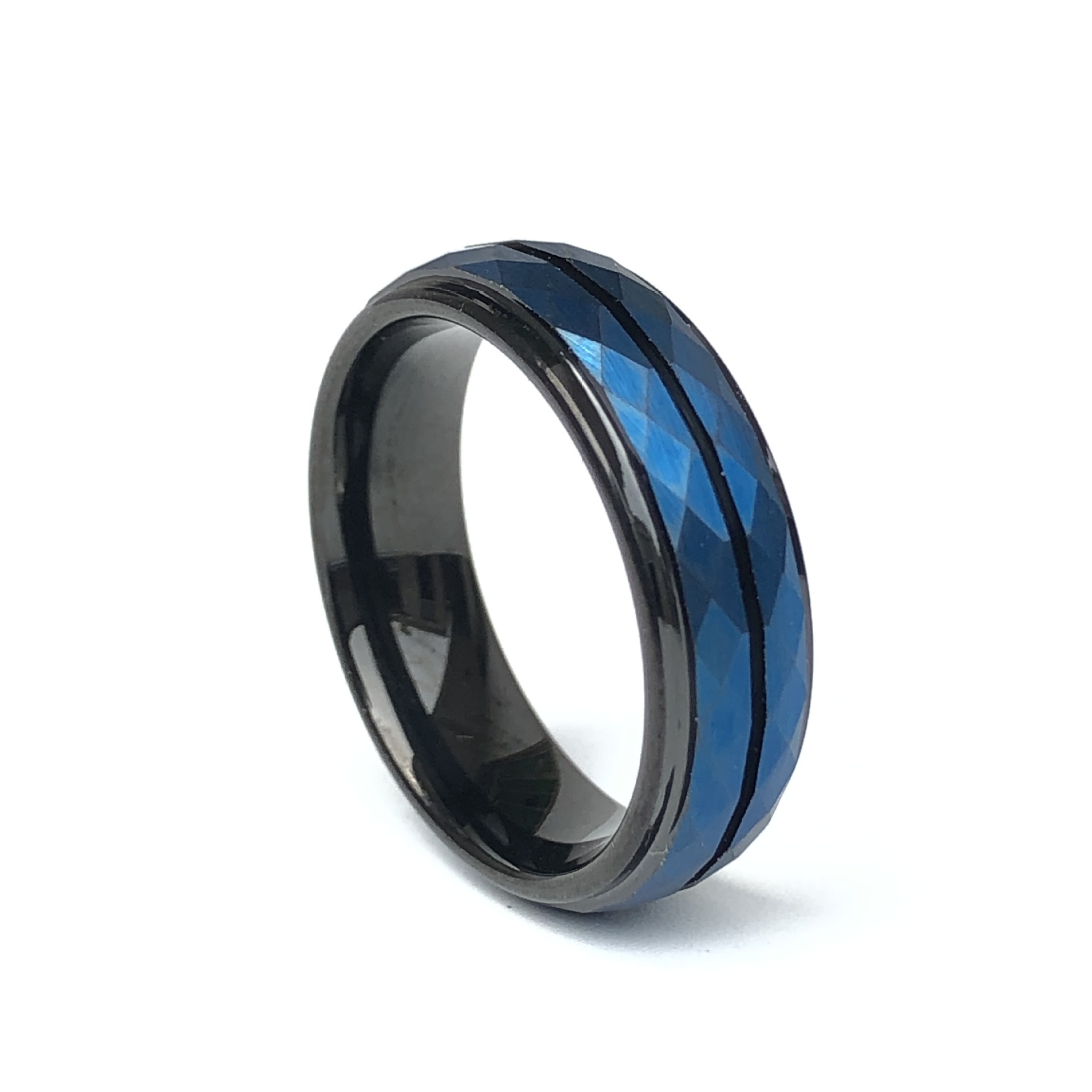 Anillo azul y negro europeo y americano suministro de acero de tungsteno material pesado anillo de flor de lote de dos colores Blue Room anillo de fundición azul eléctrico personalizado
