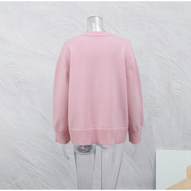 Women's Clothing winter new pink sweet round neck pullover sweater_voghion.com