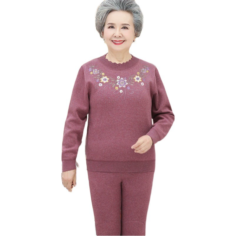 Осенне-зимняя одежда для бабушки, утолщенный комплект из двух предметов на флисовой подкладке для пожилых людей, Базовая рубашка матери для среднего и пожилого возраста, теплый костюм для внутренней одежды, женский