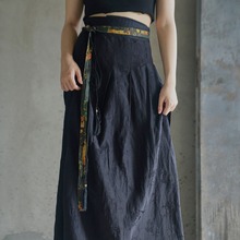 原创高品质裹身式马面裙 复古中国式提花丝麻酷飒半身裙B23246