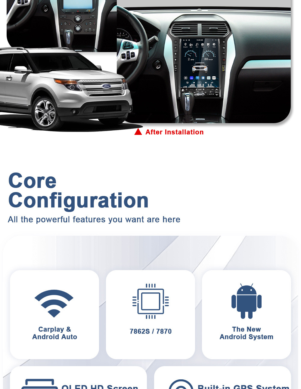 Suitable for 2013-2019 Ford Explorer Car Gps 12.1inch In-Car All-In-One Vertical Screen Navigation System
