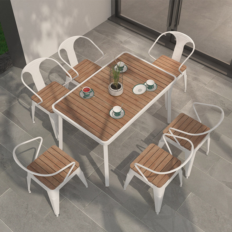 Modern simple outdoor plastic wooden tables and chair combination park open -air casual tables and chair milk tea shop restaurants outdoor table