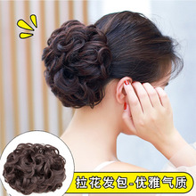 拉花发包扣式丸子花苞头假发卷发圈民国发饰Curly Hair Bag