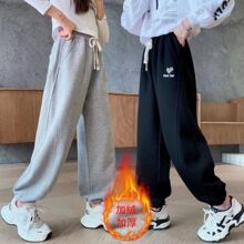 女童秋冬款加绒裤子儿童外穿休闲长裤中大童洋气运动裤保暖卫裤