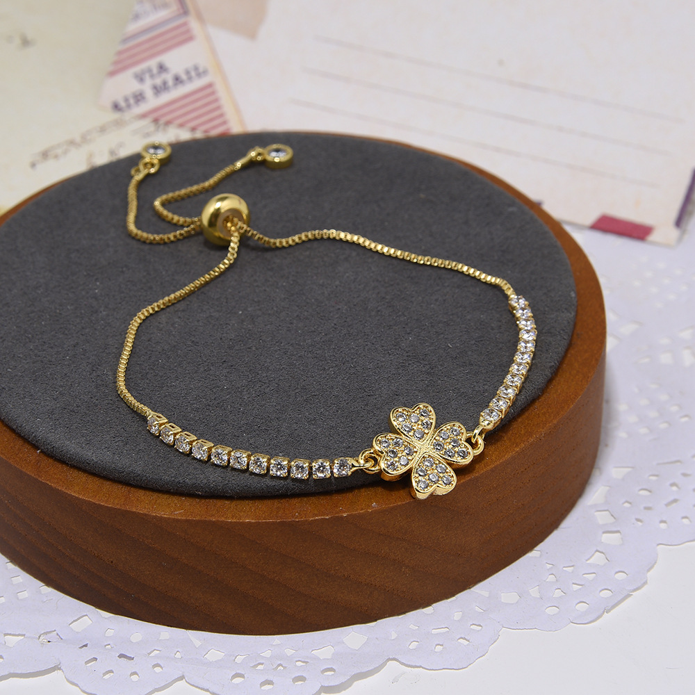 Daily Occasion Copper Material Leaf Pattern 1 Piece Simple Style Leaf Copper Plating Inlay Zircon Bracelets