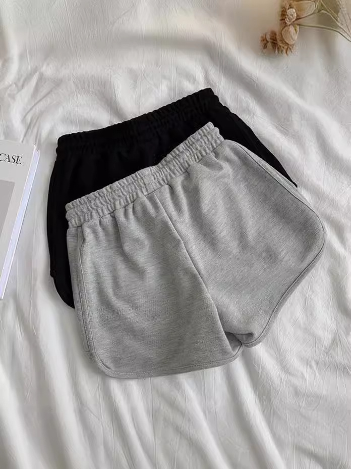Pantalones cortos deportivos de tiro alto para mujer de poliéster y seda de hielo, ligeramente elástico