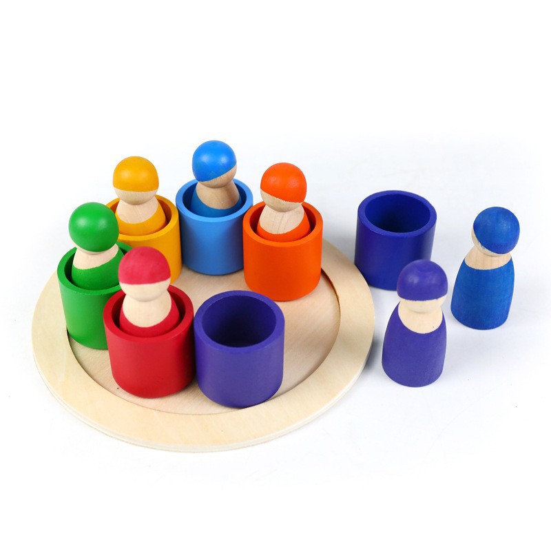 Rainbow villano bloques de construcción desarrollo intelectual infantil 1-6 años jardín de infantes madera arco iris bloques de construcción ensamblados juguetes educativos