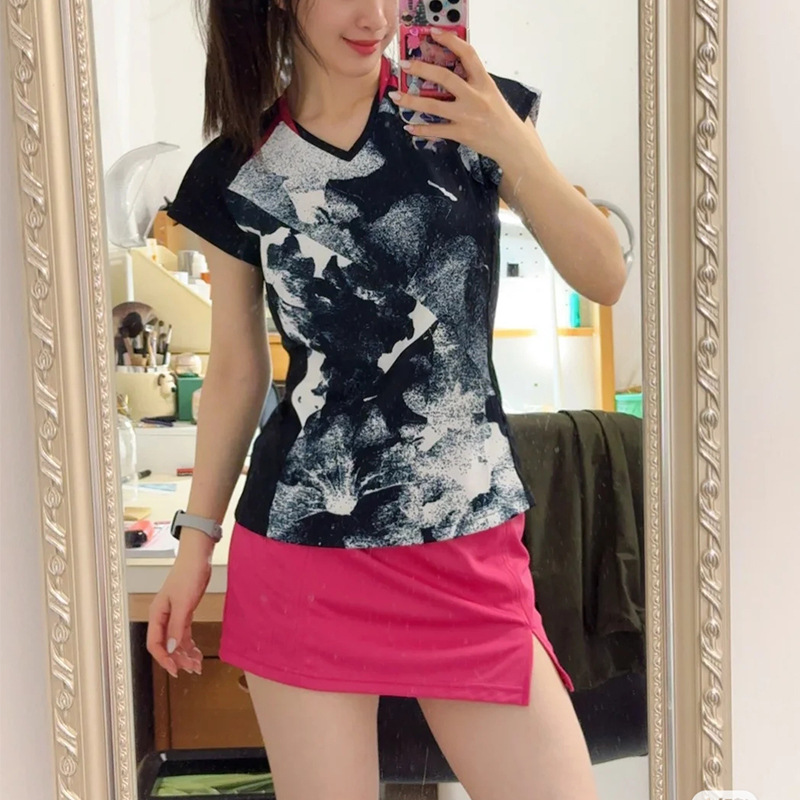 新款YY羽毛球服男款短袖女款小飞袖韩国队大赛短袖服速干运动t恤|undefined