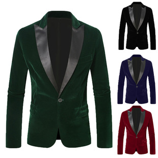 Cross-Border Export Autumn and Winter European Size Men's Velvet Fashion Suit Jacket Men's Wedding Banquet Groomsmen Formal Suit