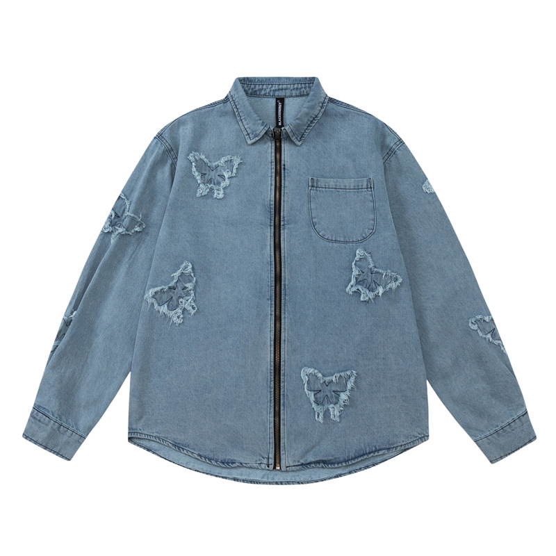Abbigliamento maschile retrò semplice design farfalla cappotto di jeans uomo e donna ins marchio di moda giacca casual top_voghion.com