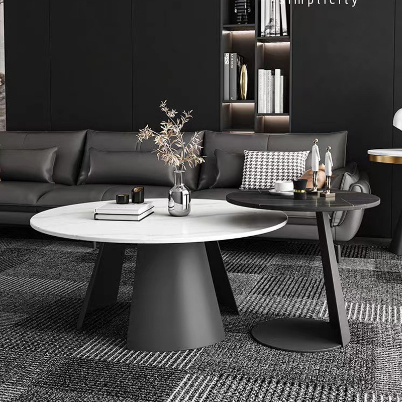 Luz de lujo moderno tamaño simple placa de roca redonda combinación de mesa de té sala de estar diseño para el hogar mesa lateral italiana de alta gama