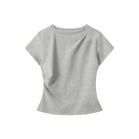 Nariele 2025 Summer European and American Style Wrinkled Design Short-sleeved T-shirt Women's Slim-fit All-match Spice Girl Short Top
