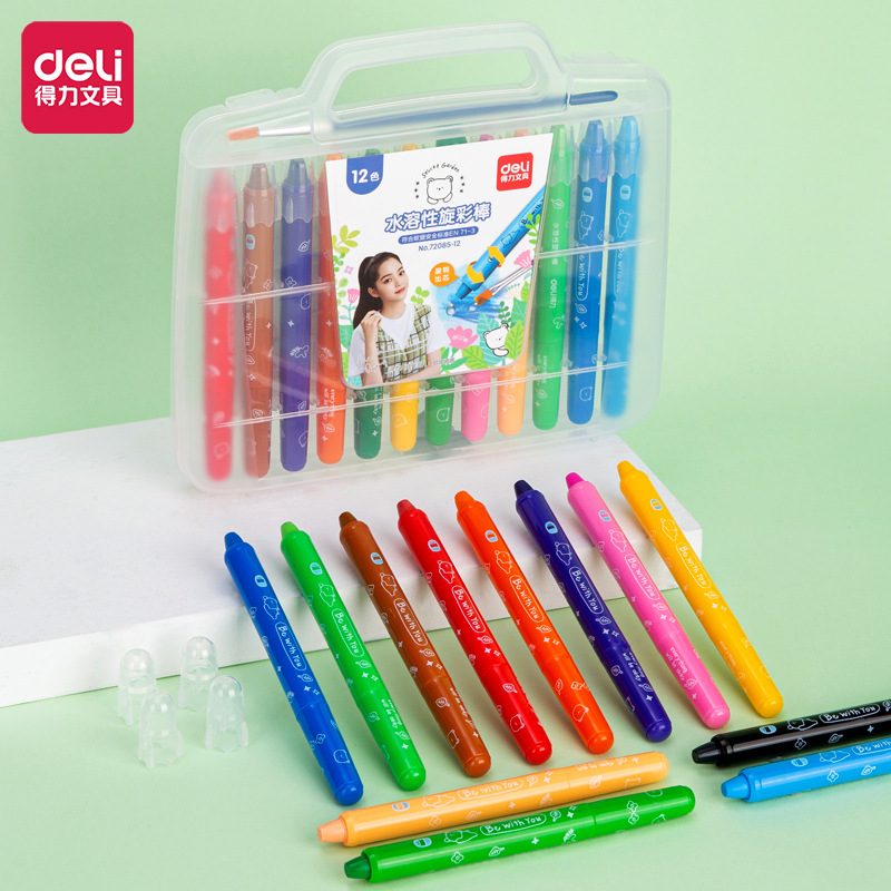 Deli 72085 soluble en agua giratoria pintura al óleo palo estudiante pintura crayón graffiti pluma 12 colores 24 colores 36 colores 48 colores