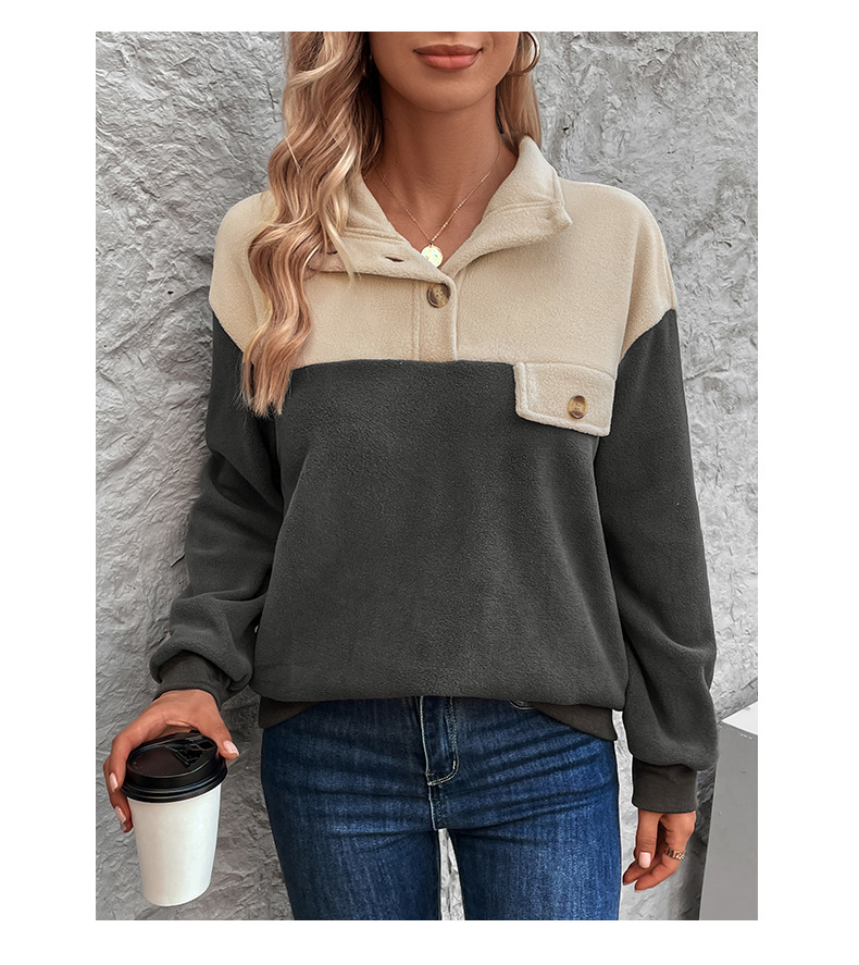 Autumn Winter Sweatshirt Stand Collar Long Sleeve Polar Fleece Multicolor Hoodie Women