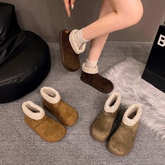 韩版秋冬季新款丑萌博肯毛毛短筒雪地靴女百搭保暖加绒加厚棉鞋