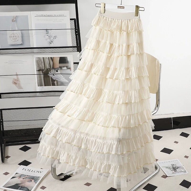 Carefully Selected Cake Skirt for Women, Spring/Summer 2025 New French Style, Gentle High-Waisted A-Line Slimming Long Skirt