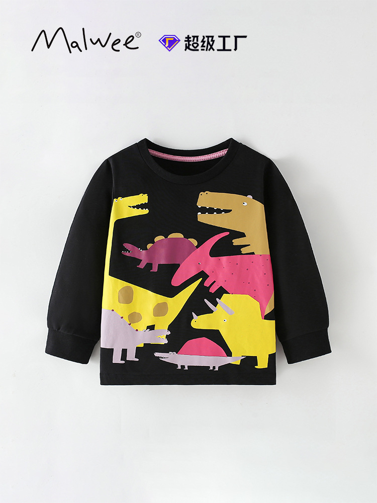 Camiseta de niño malwee transfronteriza otoño e invierno nuevo estilo europeo y americano niños pequeños y medianos cuello redondo manga larga hermosa blusa estampada para niños