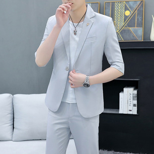 Summer Three-Quarter Sleeve Suit Men's Korean Style Slim Mid-Sleeve Thin Men's Jacket Casual Short-Sleeved Small Suit