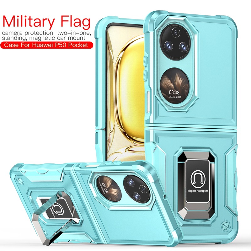 Suitable for HWP50Pocket Military Flag Ring Phone Flip Folding Screen Stand Armor Protection Case_voghion.com
