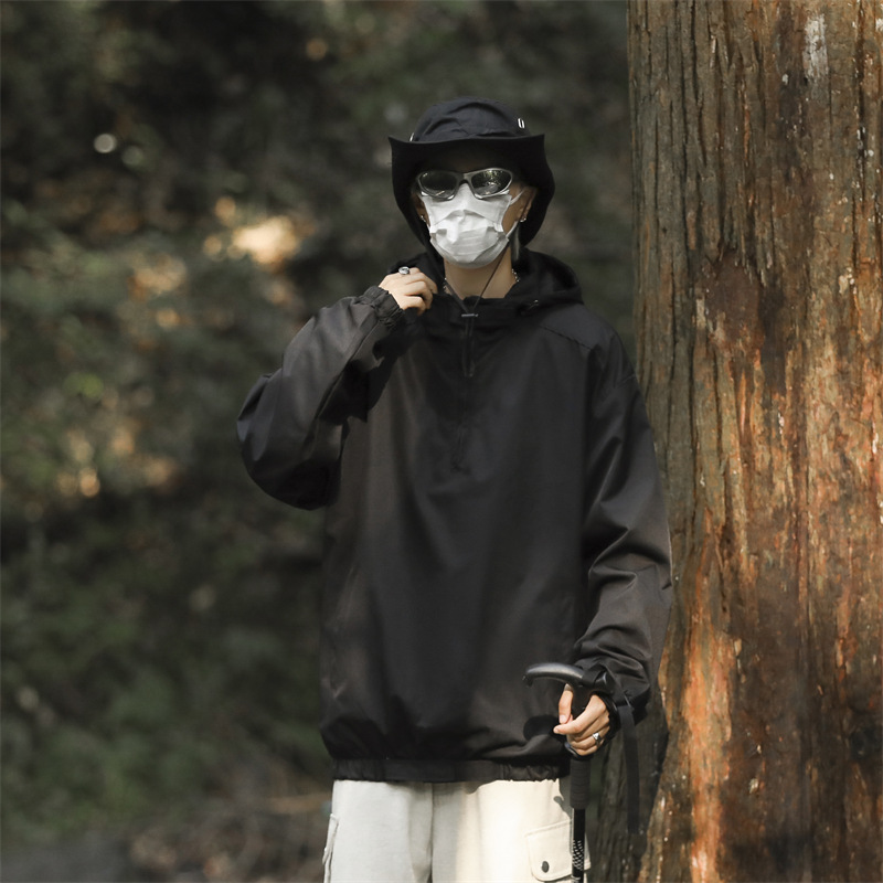 Black travel sports demi-season jacket with zipper