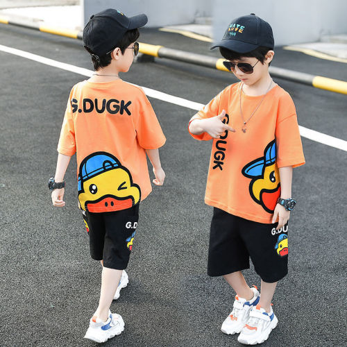 小黄鸭童装男童夏装套装洋气2024新款中大儿童网红卡通两件套韩版