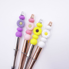 DIY Creative Small Wavy Chrysanthemum Silicone Bead Pen, Colorful Cartoon Sunflower Denture Bead Handmade Round Pen