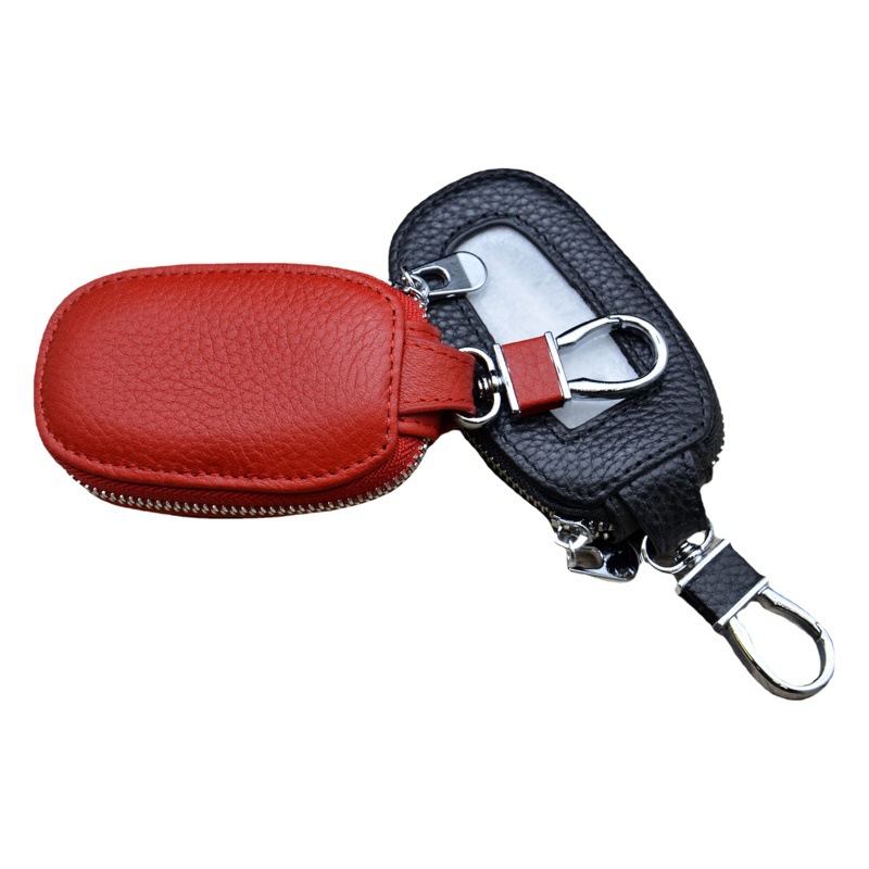 First layer cowhide car key bag unisex leather zipper remote control case with transparent window car key bag