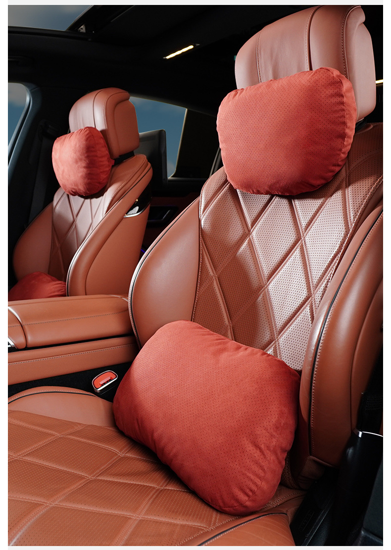 Car Headrest and Lumbar Support, Dupont Bio-Velvet Headrest, Neck Pillow, Suede Car Lumbar Cushion, Car Backrest Pillow