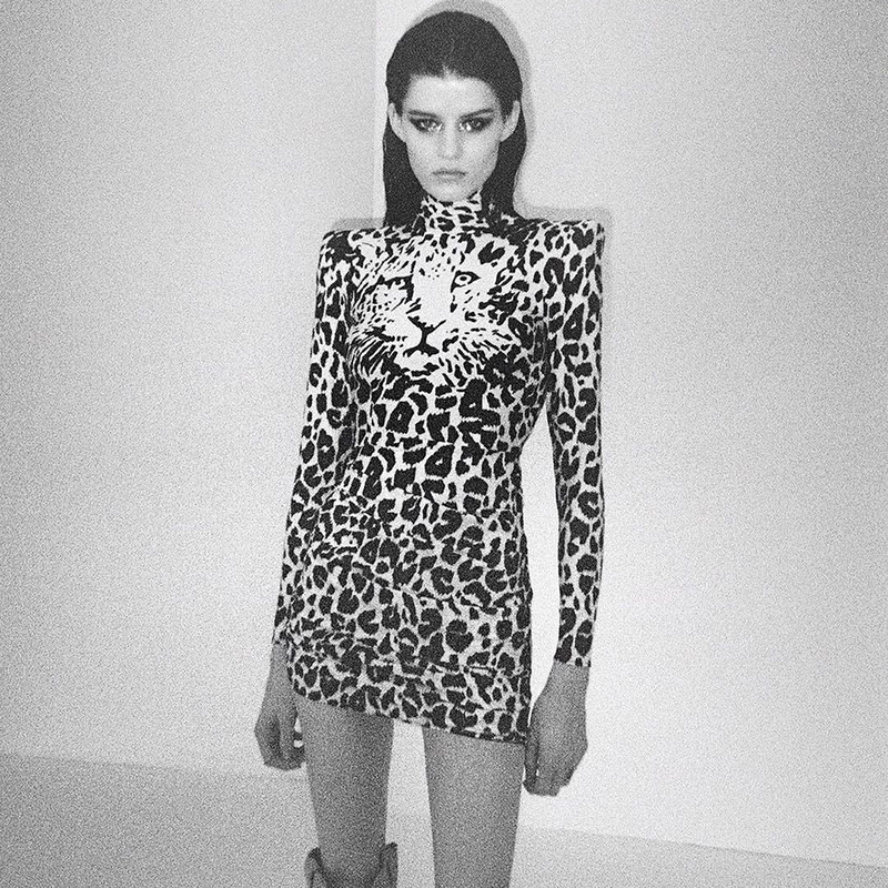 autumn long-sleeved high neck leopard print slim dress nihaostyles wholesale clothing NSHTL91261