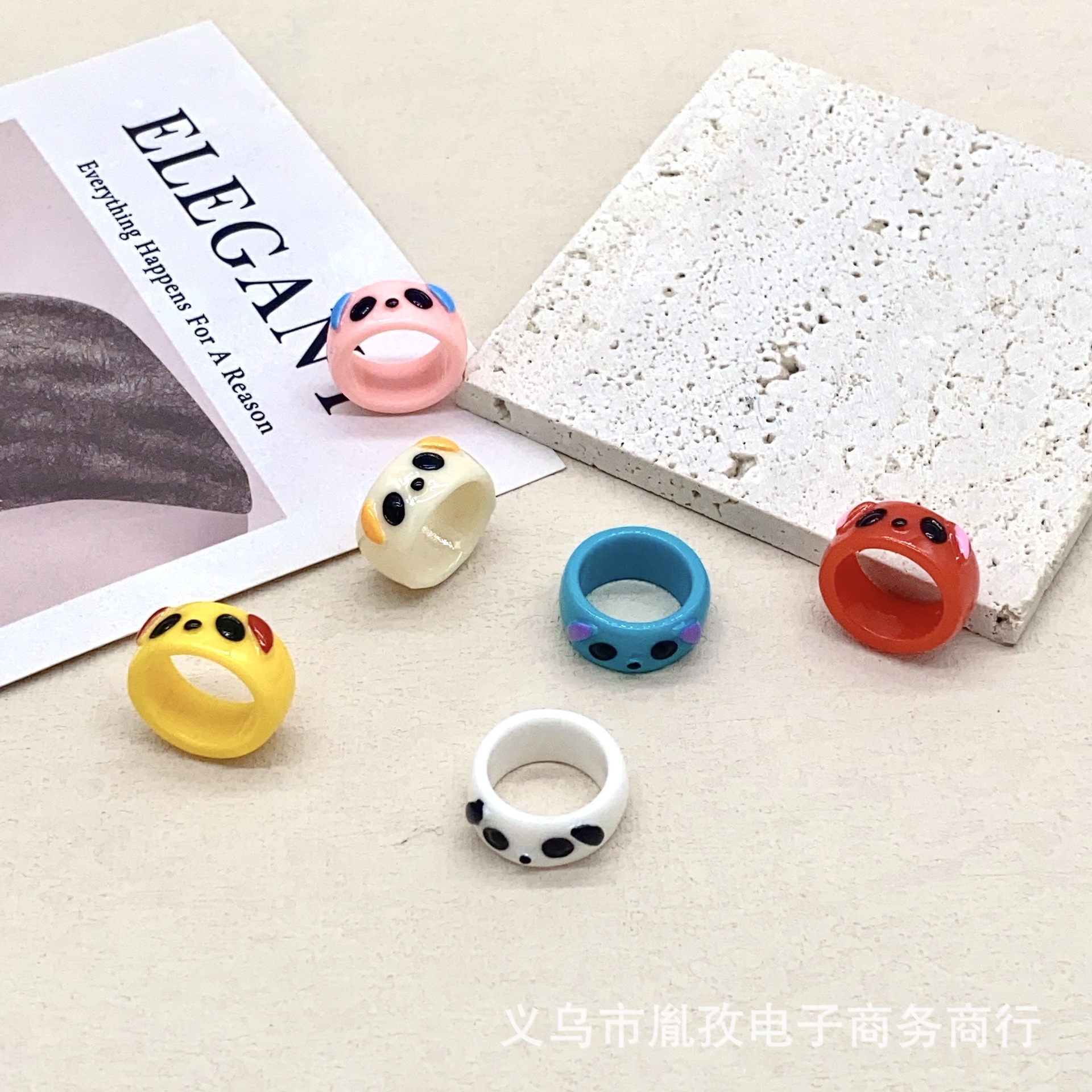 Transfronterizo nuevo personalizado colorido Panda de dibujos animados divertido anillo de resina pintado a mano INS estilo lindo anillo