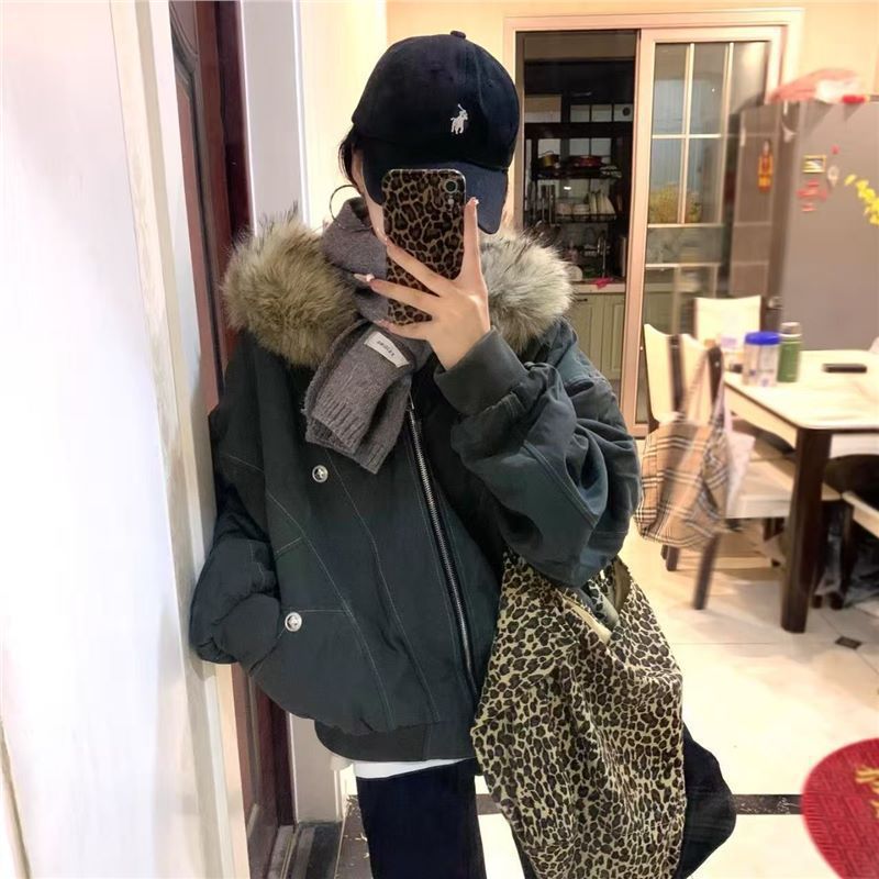 【新客专享】美式复古座山雕大毛领冬季新款加厚连帽保暖棉服外套