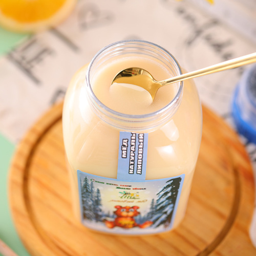 Russian-imported winter bear linden honey, delicious honey in bottles, sweet and smooth honey for office drinking
