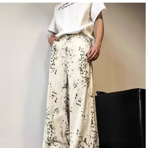 New Men's Jeans 2025 Spring and Summer American Retro Personality Wide Leg Floor-Length Loose Casual Couple Pants