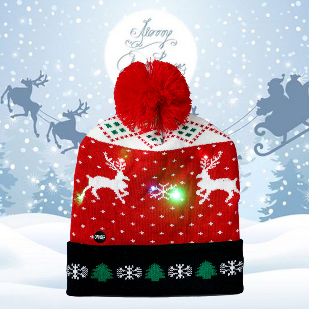 Sombrero de Navidad de invierno transfronterizo sombrero de soldado jacquard de punto de moda fiesta de Navidad cálido sombrero de luz LED al por mayor