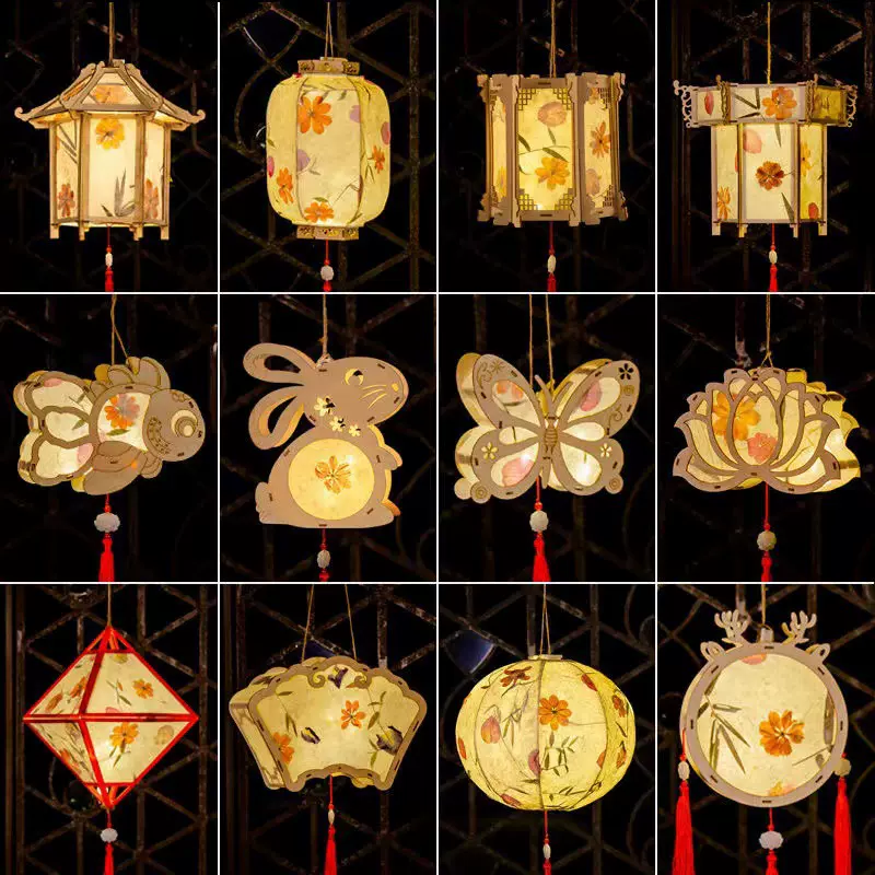 中秋节灯笼儿童发光手提兔子花灯手工diy材料包古风宫灯摆摊批发